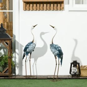 Outsunny 2-Piece Crane Garden Sculptures Blue for Lawn Patio Backyard Decoration 28.5"-29"