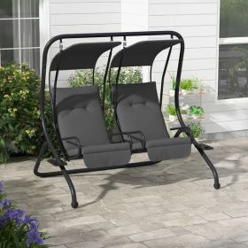 Outdoor Porch Swing with Canopy  2-Seater, Patio Swing Chair for Garden, Poolside, Backyard, Gray