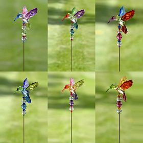 Set of 6 Assorted 22" Tall Five Tone Acrylic Hummingbird Pot Stakes