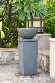 44.5" Poly-resin Gray Zen Bowl Outdoor Water Fountain