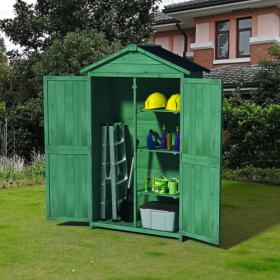 Outdoor 35.6x 18.1x 66.15 L Wood Storage Shed, Garden Tool Cabinet With Waterproof Asphalt Roof, Double Doors, Multiple-tier Shelves,Forest Green (Color: green)