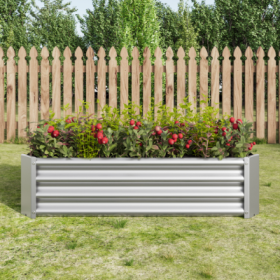 Metal Raised Garden Bed, Rectangle Raised Planter 4x2x1ft For Flowers Plants, Vegetables Herb Silver (Color: Silver)