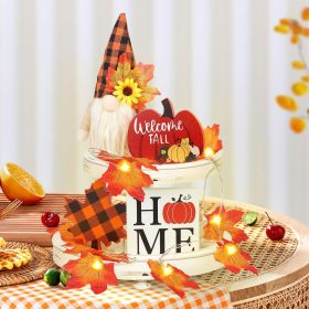 Fall Gnome Tiered Tray Decorations Set Farmhouse Pumpkin Decor Autumn Maple Leaf Table Centerpieces With Fall String Lights Thankgiving Day Fall (Option: 4847574I)