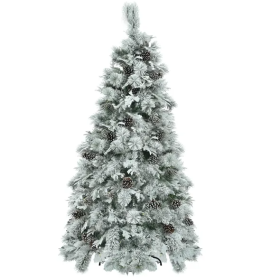 6FT Pre-Lit Spruce Snow Flocked Christmas Tree With Pine Cones, Artificial Xmas Tree With 403 Branch Tips,Mixed PE  PVC Branches, 250 Multi-Color (Option: AS PIC)