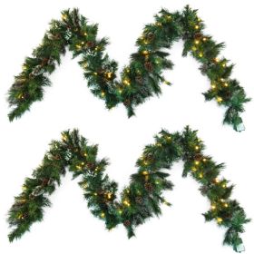 Christmas Wreath With 20 Pine Cones And 50 Warm White LED Lights With Timer - Battery Powered - Outdoor, 160 Pointed Heads (Color: green)