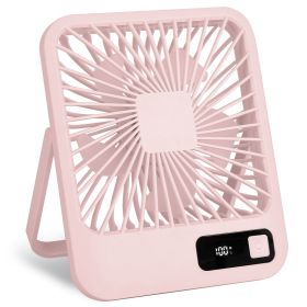 3 Colors Options -- 1Pc Mini Desktop Cooling Fan Rechargeable Battery Powered Personal Fan Speed Adjustment Strong Airflow Quiet Travel Fan With (Color: pink)