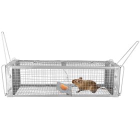 1Pc Dual Door Rat Trap Cage Humane Live Rodent Dense Mesh Trap Cage Zinc Electroplating Mice Mouse Control Bait Catch With 2 Detachable U Shaped (Color: Silver)