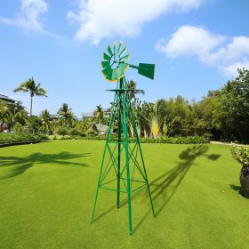 8FT Weather Resistant Yard Garden Windmill Green (Color: green)