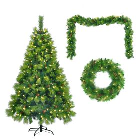 6 Feet Long Grass Green Christmas Tree, Big Branch Pine Tree, Pre-Installed Lighting Set With Tree & Garland & Garland, Artificial Christmas With (Color: green)
