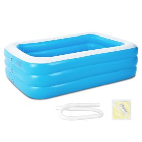 1Pc Inflatable Swimming Pools Family Swim Play Center Pool Blow Up Kiddie Pool For Family Inflatable Lounge Pool For Kids 103x69x24in (Color: Blue)